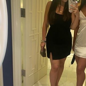 Abercrombie & Fitch Stretch Linen Blend Side Slit Mini Dress Black M